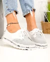 Pantofi casual dama piele naturala albi cu inchidere sireturi si perforatii JY3930 4