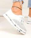 Pantofi casual dama piele naturala albi cu inchidere sireturi si perforatii JY3930 5