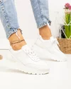 Pantofi casual dama piele naturala albi cu inchidere sireturi si talpa groasa F001-747 1