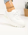 Pantofi casual dama piele naturala albi cu inchidere sireturi si talpa groasa F001-747 2