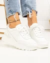 Pantofi casual dama piele naturala albi cu inchidere sireturi si talpa groasa F001-747 3