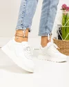 Pantofi casual dama piele naturala albi cu inchidere sireturi si talpa groasa F001-747 5