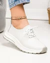 Pantofi casual dama piele naturala albi cu inchidere sireturi T-5931 3