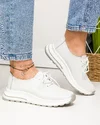Pantofi casual dama piele naturala albi cu inchidere sireturi T-5931 1