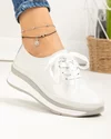Pantofi casual dama piele naturala albi cu inchidere sireturi T-9001 2