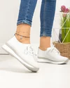 Pantofi casual dama piele naturala albi cu inchidere sireturi T-9001 5