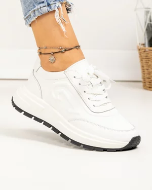 Pantofi casual dama piele naturala albi cu inchidere sireuturi si talpa usor flexibila F001-751