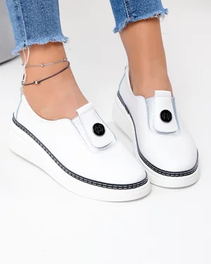 Pantofi casual dama piele naturala albi cu inchidere slip-on JY6709 38
