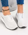 Pantofi casual dama piele naturala albi cu inchidere slip-on si perforatii T-3099 3