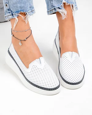 Pantofi Casual - Pantofi casual dama piele naturala albi cu inchidere slip-on si talpa flexibila JY6701