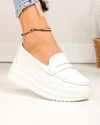 Pantofi casual dama piele naturala albi cu inchidere slip-on si talpa groasa F001-776 1