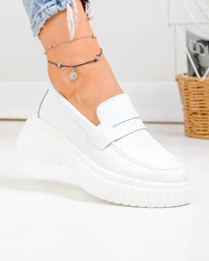 Pantofi casual dama piele naturala albi cu inchidere slip-on T6085