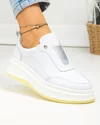 Pantofi casual dama piele naturala albi cu insertie elastica si inchidere slip-on F002-293 4