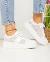 Pantofi casual dama piele naturala albi cu model floral din panza textila F001-848 4