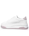Pantofi casual dama piele naturala albi cu mov cu inchidere sireturi F001-657 2