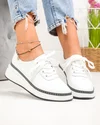 Pantofi casual dama piele naturala albi cu negru si talpa flexibila JY6700 5
