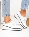 Pantofi casual dama piele naturala albi cu negru si talpa flexibila JY6700 2