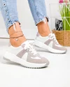 Pantofi casual dama piele naturala albi cu piele intoarsa gri T-8077 1