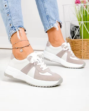 Pantofi Casual - Pantofi casual dama piele naturala albi cu piele intoarsa gri T-8077