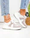 Pantofi casual dama piele naturala albi cu piele intoarsa gri T-8077 2