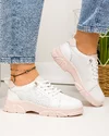 Pantofi casual dama piele naturala albi cu roz si inchidere siret elastic F001-699 1