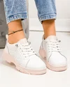 Pantofi casual dama piele naturala albi cu roz si inchidere siret elastic F001-699 3