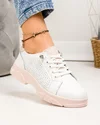 Pantofi casual dama piele naturala albi cu roz si inchidere siret elastic F001-699 2