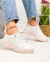 Pantofi casual dama piele naturala albi cu roz si inchidere siret elastic F001-699 4