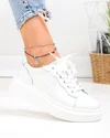 Pantofi casual dama piele naturala albi cu sireturi T6053 4