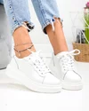 Pantofi casual dama piele naturala albi cu sireturi T6053 5