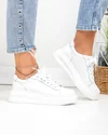 Pantofi casual dama piele naturala albi cu sireturi T6053 1
