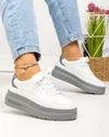Pantofi casual dama piele naturala albi cu talpa gri F001-771 2