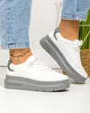 Pantofi casual dama piele naturala albi cu talpa gri F001-771 1