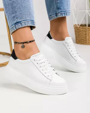 Pantofi casual dama piele naturala albi cu talpa groasa ASTI207