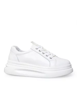 Pantofi casual dama piele naturala albi cu talpa groasa AW468