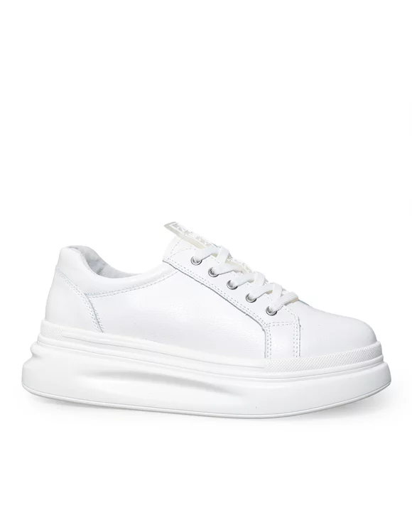 Pantofi casual dama piele naturala albi cu talpa groasa AW468