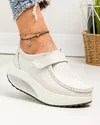 Pantofi casual dama piele naturala albi cu talpa groasa si inchidere scai F003-001 1