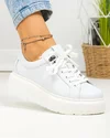 Pantofi casual dama piele naturala albi cu talpa groasa si inchidere sireturi F002-294 3