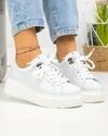 Pantofi casual dama piele naturala albi cu talpa groasa si inchidere sireturi F002-294 4
