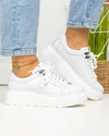 Pantofi casual dama piele naturala albi cu talpa groasa si inchidere sireturi F002-294 1