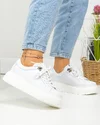 Pantofi casual dama piele naturala albi cu talpa groasa si inchidere sireturi F002-294 5
