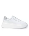 Pantofi casual dama piele naturala albi cu talpa groasa si inchidere sireturi F002-389 7
