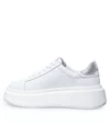 Pantofi casual dama piele naturala albi cu talpa groasa si inchidere sireturi F002-389 8