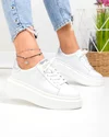 Pantofi casual dama piele naturala albi cu talpa groasa si inchidere sireturi F002-389 2