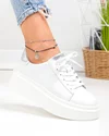 Pantofi casual dama piele naturala albi cu talpa groasa si inchidere sireturi F002-389 3
