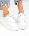 Pantofi casual dama piele naturala albi cu talpa groasa si inchidere sireturi F002-389 4