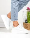 Pantofi casual dama piele naturala albi cu talpa groasa si inchidere sireturi F002-389 6
