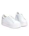Pantofi casual dama piele naturala albi cu talpa groasa si inchidere sireturi PC207 7