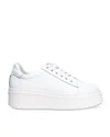 Pantofi casual dama piele naturala albi cu talpa groasa si inchidere sireturi PC207 5