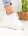 Pantofi casual dama piele naturala albi cu talpa groasa si inchidere sireturi PC207 4
